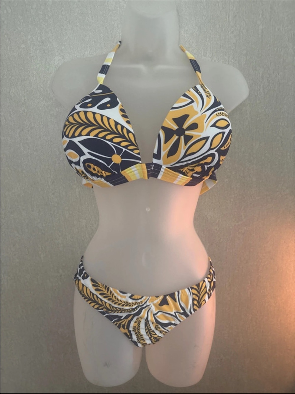 VENUS Yellow & Black Floral Halter Bikini